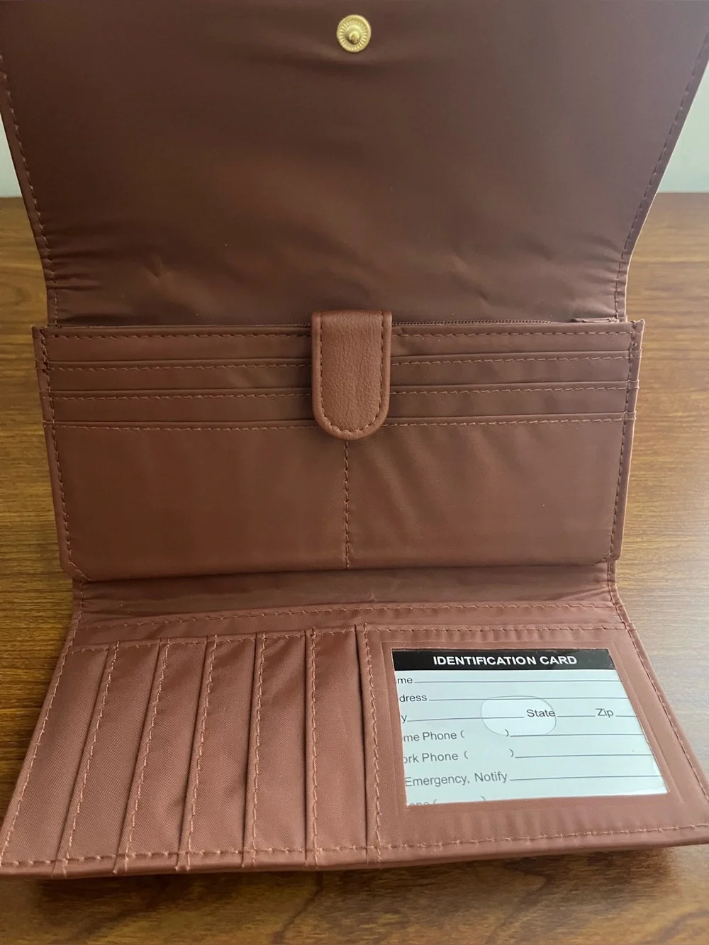 NWT ~ Time & Tru Brown Faux Leather Clutch Organizer Wallet Tri Fold Classic
